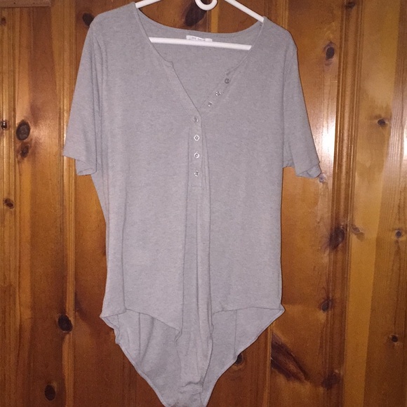 ASOS Curve Other - Gray cotton v-neck button up bodysuit